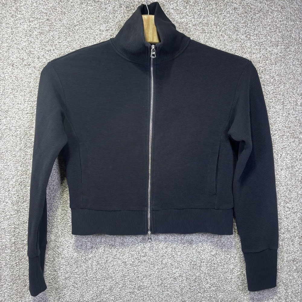 Varley Gabriel Jacket Womens Small Black Full Zip Cropped Ribbed Ottoman Top